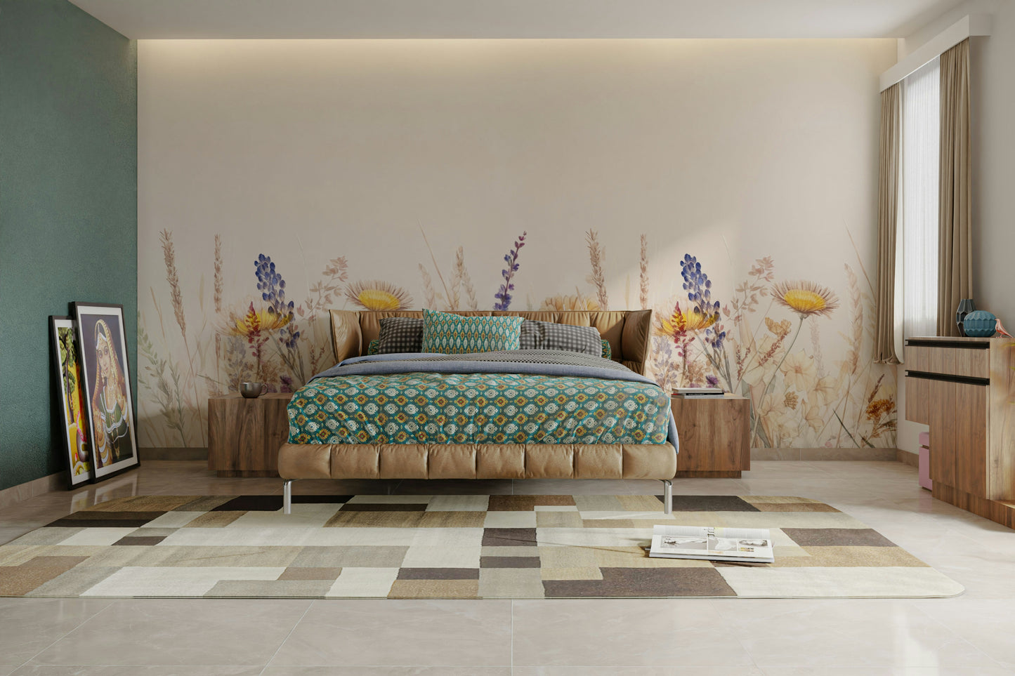 Peaceful wildflower mural for adding charm to interiors.

