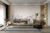 Soft watercolor floral meadow wall mural with vibrant colors

