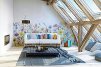 Artistic wildflower meadow painted in watercolor style mural

