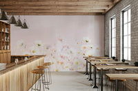 Soft blush floral meadow mural for serene walls

