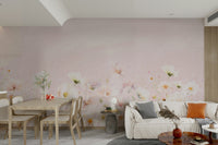 Romantic blush blossom meadow mural for interiors

