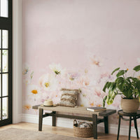 Blush blossom meadow wallpaper adding soft charm

