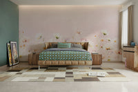Pink blossom meadow mural with delicate flowers

