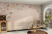Delicate rose pattern wall mural framing the room perfectly

