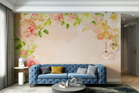 Elegant peach roses wall mural with subtle shading

