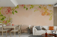 Peach rose mural adding warmth to room decor

