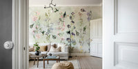Beautiful garden wall mural with soft natural colors

