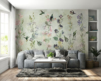 Serene floral garden mural creating a peaceful atmosphere

