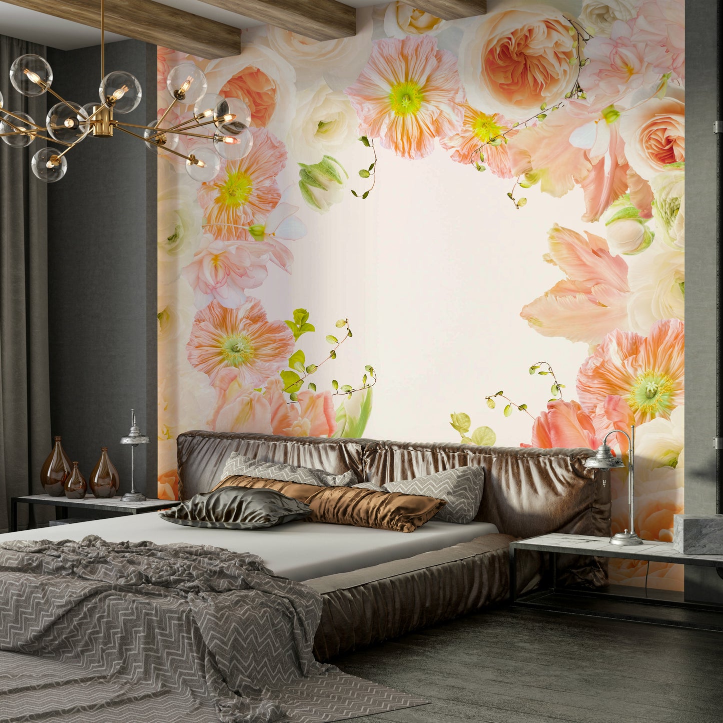 Pastel Paradise mural with gentle pink, blue, and lavender hues

