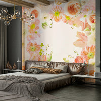 Pastel Paradise mural with gentle pink, blue, and lavender hues

