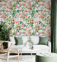 Classic bird and rose floral wallpaper pattern

