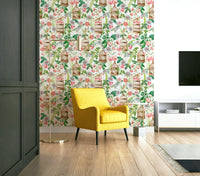 Beautiful bird and rose wallpaper for living room

