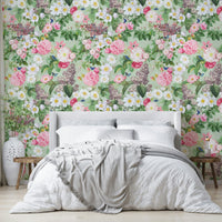 Green and soft botanical garden wallpaper for bedroom walls

