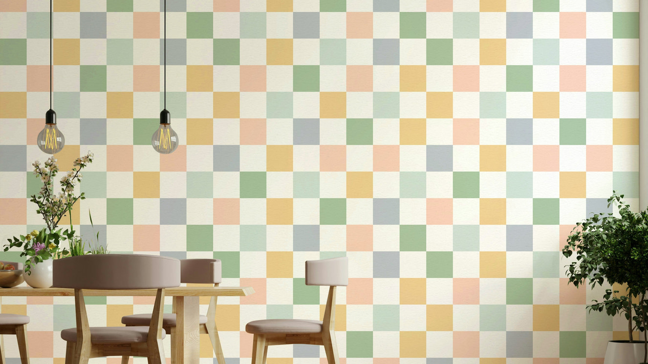 Retro geometric checker pattern wallpaper for walls

