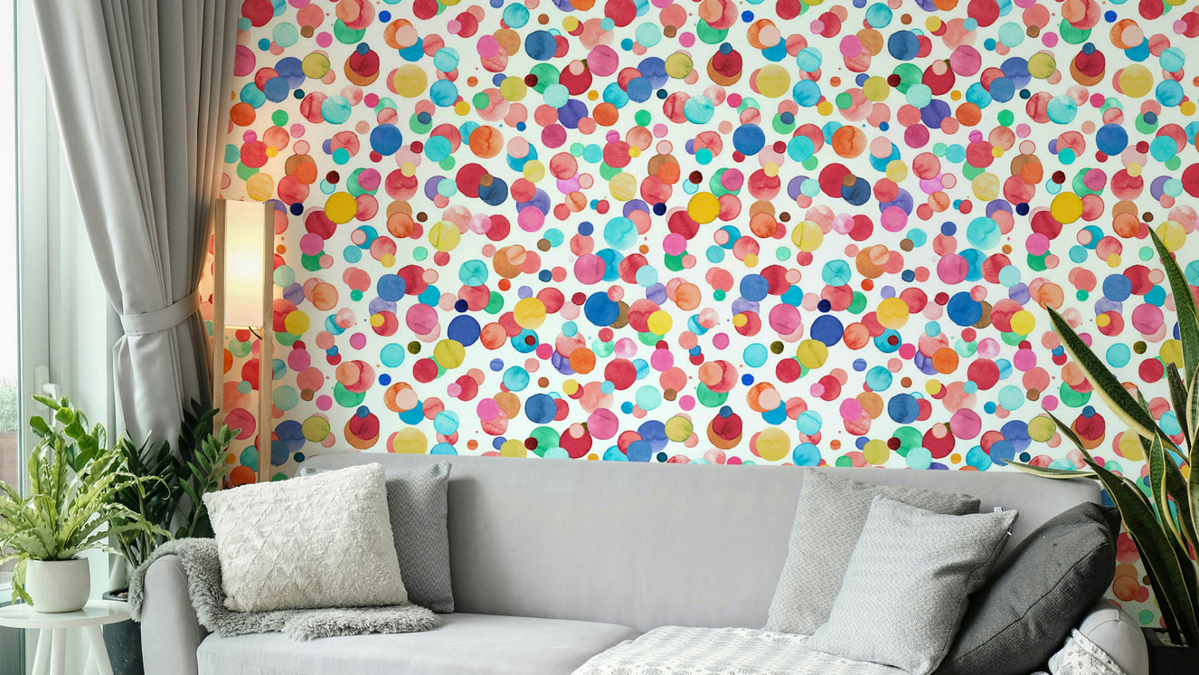 Watercolor polka dots in pastel and bright colors

