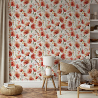 Vibrant orange poppy flowers wallpaper design


