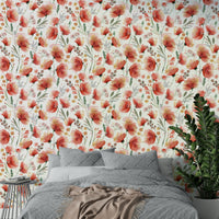 Bright orange poppies meadow wallpaper pattern

