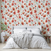 Orange poppies wallpaper with detailed floral prints

