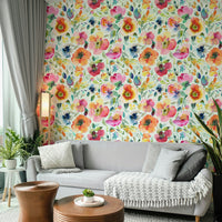 Vintage orange wallpaper featuring vibrant spring poppies design

