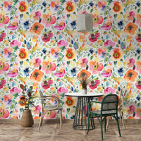 Eye-catching vintage psychedelic poppies wallpaper in orange shades

