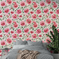 Delicate watercolor rose pattern in red and green hues


