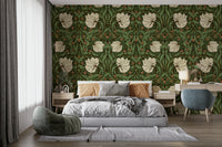Detailed botanical pattern on Pimpernel wallpaper by William Morris

