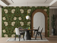 Close-up of intricate William Morris Pimpernel wallpaper pattern

