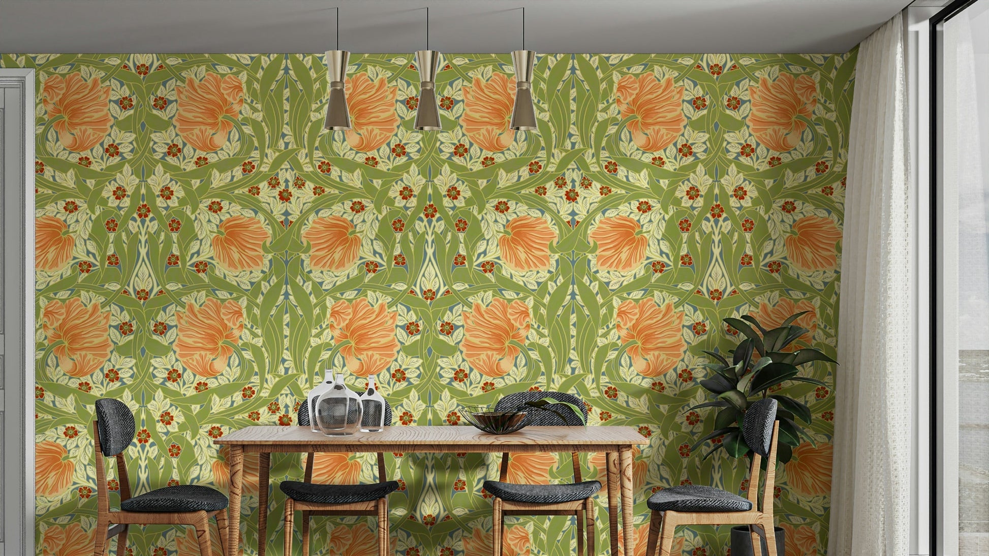 Pimpernel 11 wallpaper by William Morris with floral pattern

