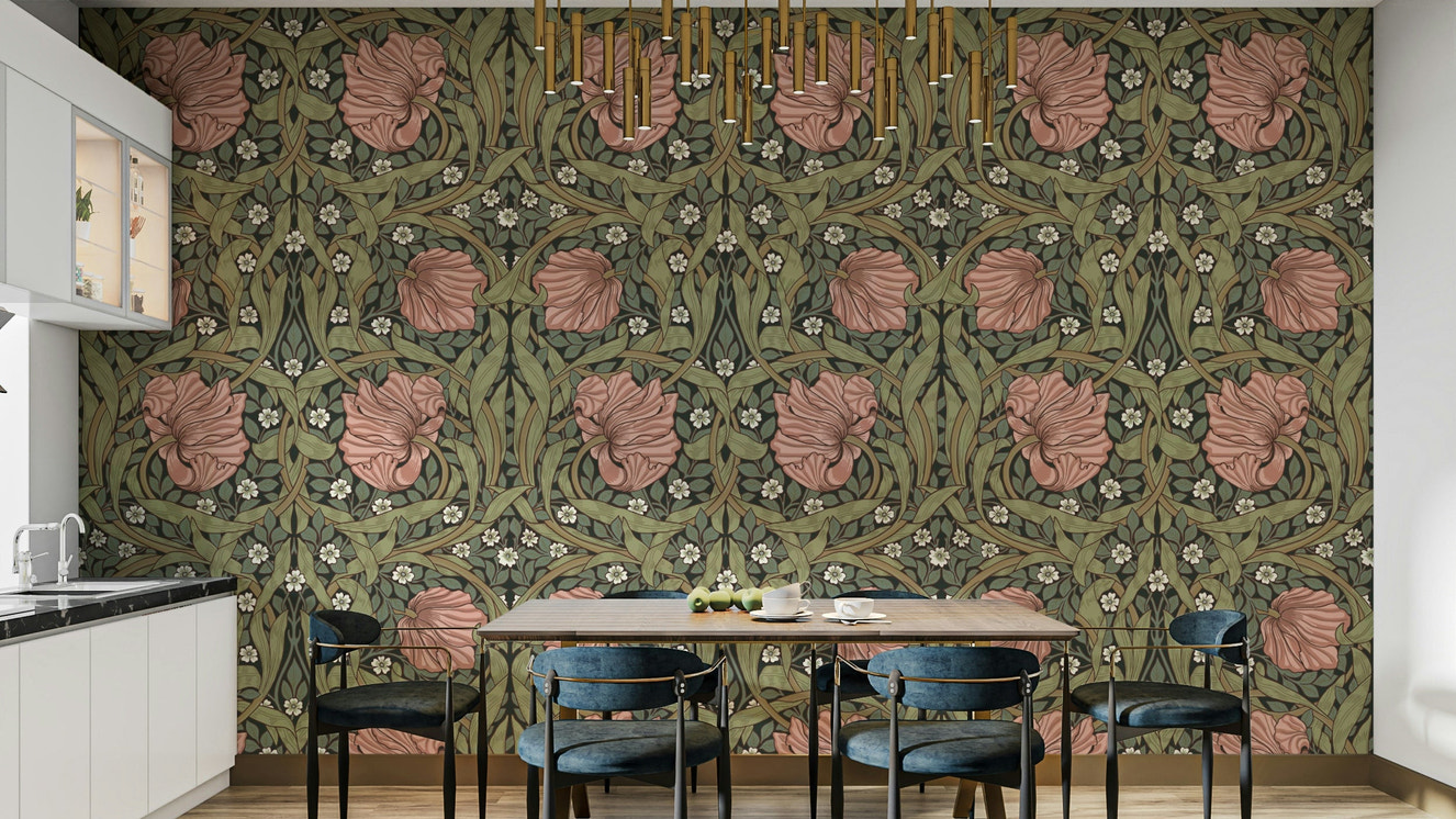 Classic Pimpernel 7 wallpaper by William Morris close-up


