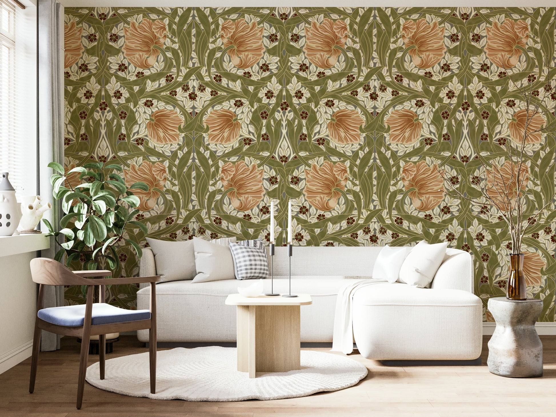 Nature-inspired pattern on William Morris Pimpernel 12 wallpaper

