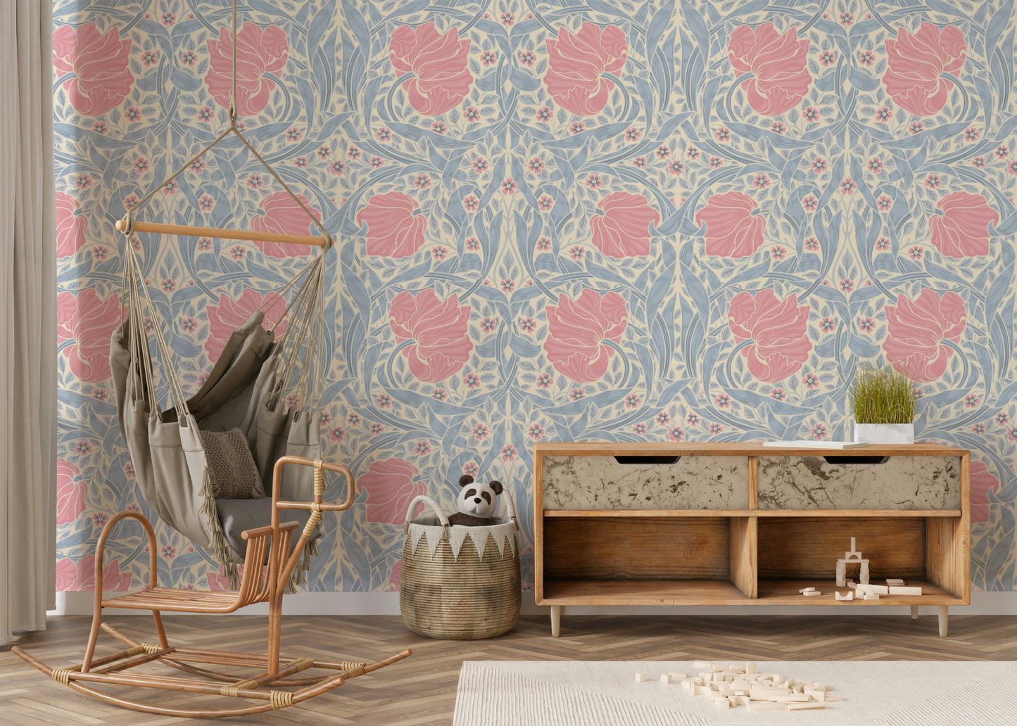 Detailed close-up of Pimpernel William Morris wallpaper


