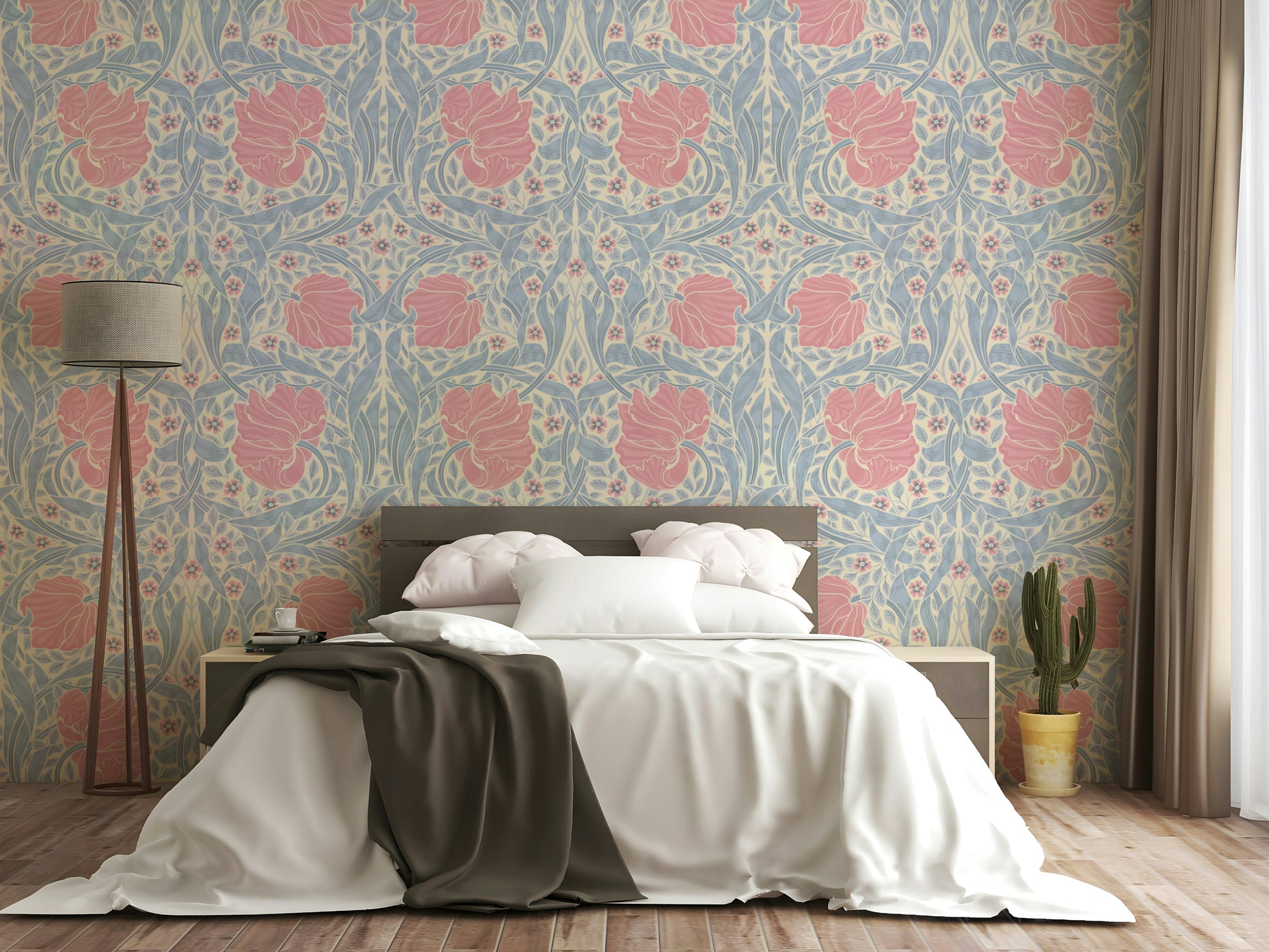 Traditional floral pattern on Pimpernel William Morris wallpaper

