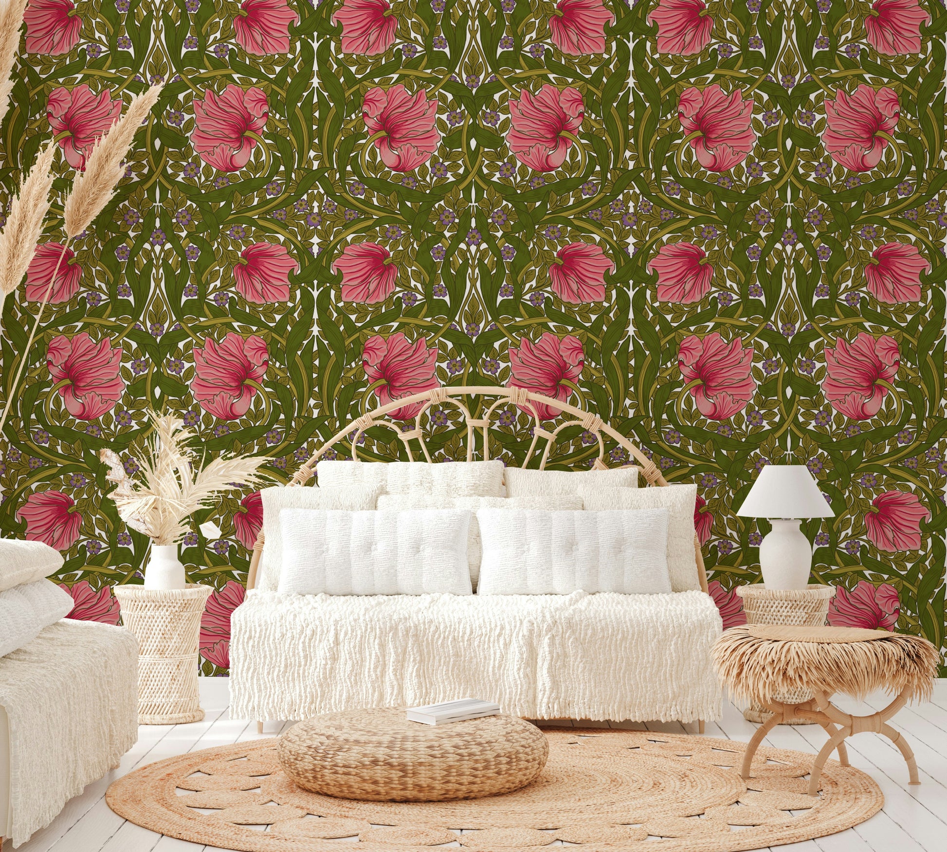 Timeless Pimpernel wallpaper with traditional motifs.

