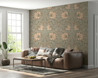 Vintage-inspired Pimpernel wallpaper by William Morris

