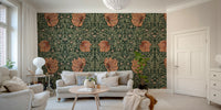 Elegant floral pattern of Pimpernel wallpaper by William Morris.