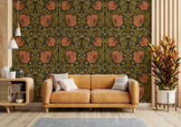 Elegant floral wallpaper featuring Pimpernel by William Morris.


