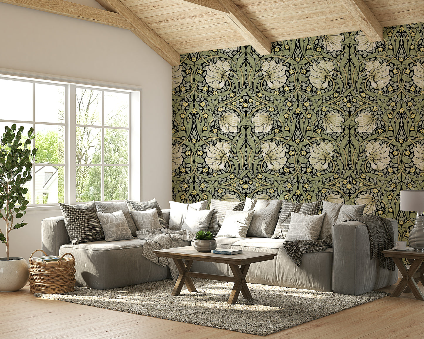 Detailed floral pattern of Pimpernel by William Morris 28 wallpaper.

