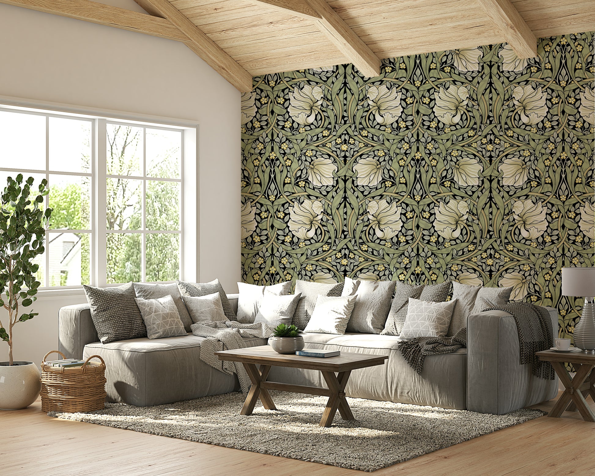 Detailed floral pattern of Pimpernel by William Morris 28 wallpaper.

