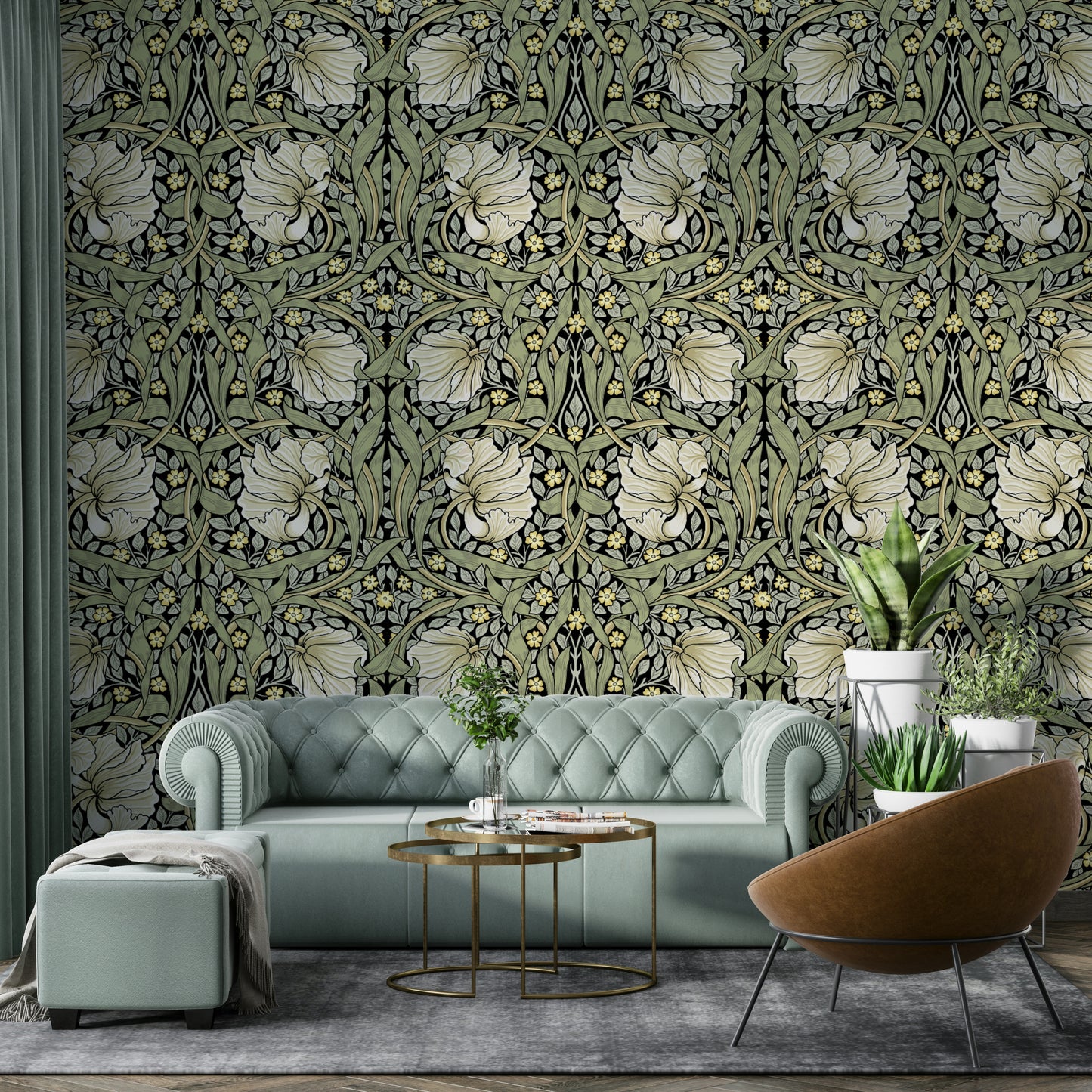Close-up of Pimpernel by William Morris 28 wallpaper design.

