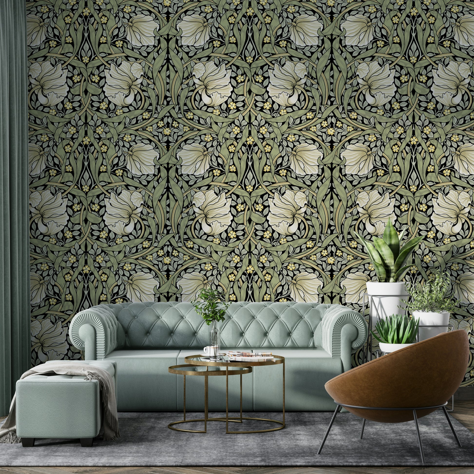 Close-up of Pimpernel by William Morris 28 wallpaper design.

