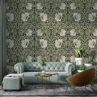 Close-up of Pimpernel by William Morris 28 wallpaper design.

