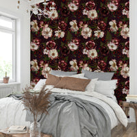 Vintage Mystic Night Roses Wallpaper in dark tones.

