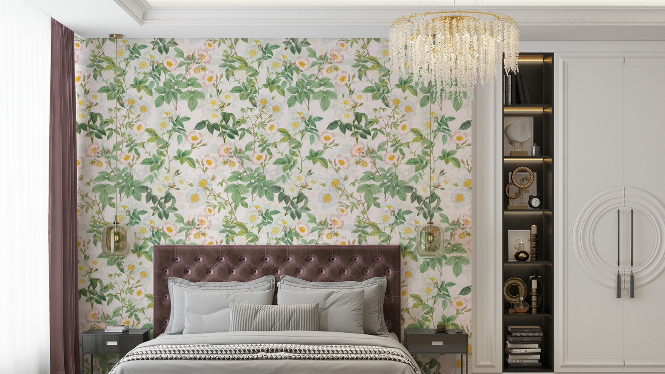 Subtle pink rose patterns bringing warmth to any space.

