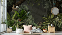 Moody jungle mural featuring night-time wildlife

