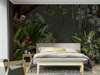 Tropical jungle night mural with starry sky

