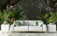 Jungle Vista Night Wall Mural with deep greens


