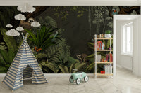 Lush tropical jungle at night mural for walls

