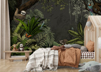 Mystical jungle vista wall mural with glowing plants

