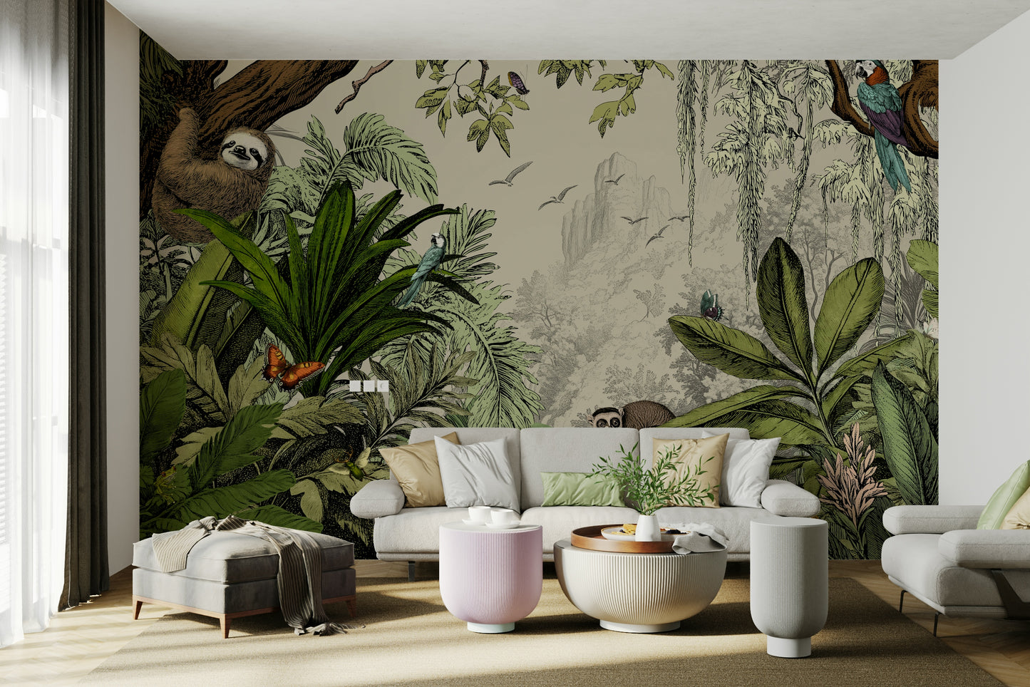 Nature-inspired jungle wallpaper with leaves and vines

