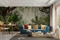 Serene jungle wallpaper with tropical foliage details

